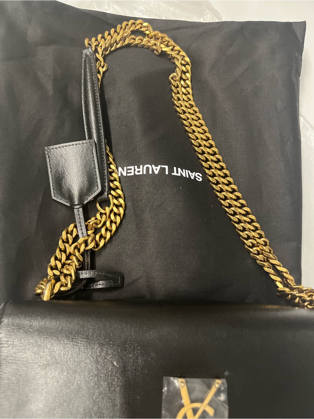 Saint Laurent Black Leather Shoulder Bag with Gold Hardware
